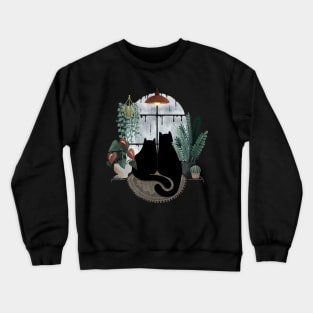 Rainy Day Cats (on Black) Crewneck Sweatshirt